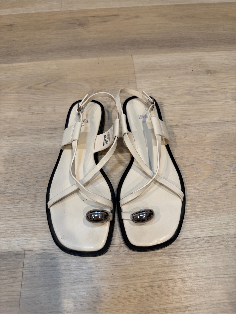 Zara Cream Strappy Sandals with Silver Accent